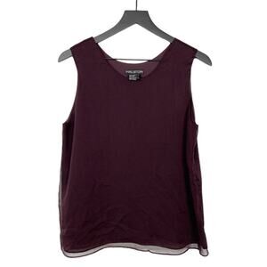 Vintage Halston Sleeveless Blouse Flowy Layers Burgundy Purple‎ Women's Size M